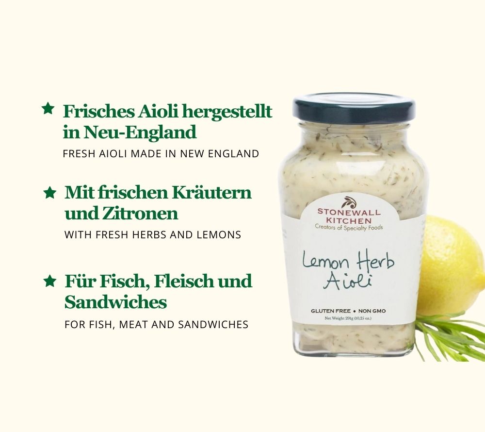 Lemon Herb Aioli von Stonewall Kitchen ☆ cremiges Aioli ☆ aus hochwertigen Zutaten ☆ aromatische Kräuter & frische Zitrone ☆ Jetzt probieren!
