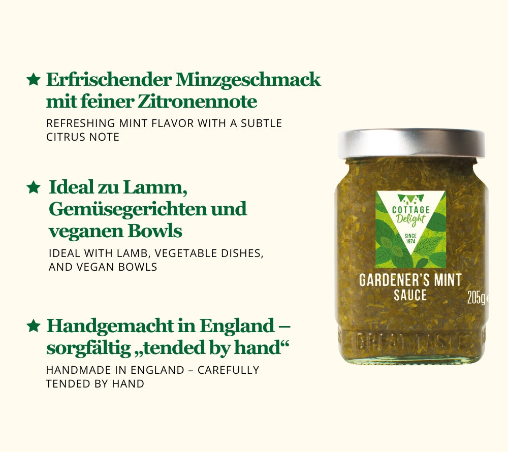 Gardener’s Mint Sauce von Cottage Delight online bestellen – Minze, Zitrone, vegan & glutenfrei