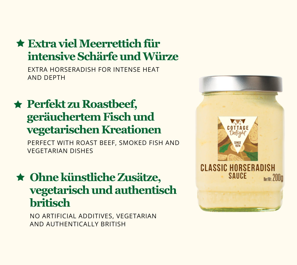 Classic Horseradish Sauce von Cottage Delight online bestellen – scharf, cremig, ideal zu Roastbeef