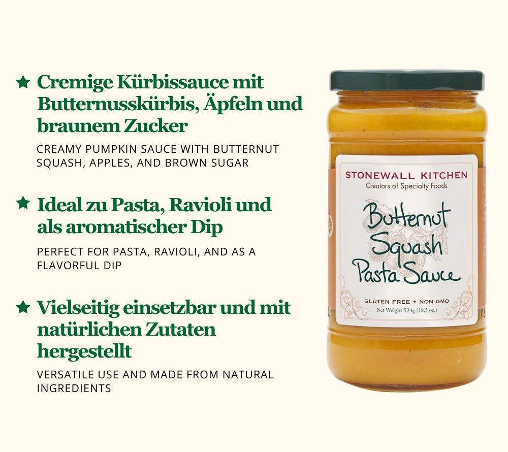 Butternut Squash Pasta Sauce kaufen – cremige Kürbissauce mit Äpfeln & braunem Zucker für Pasta & Ravioli