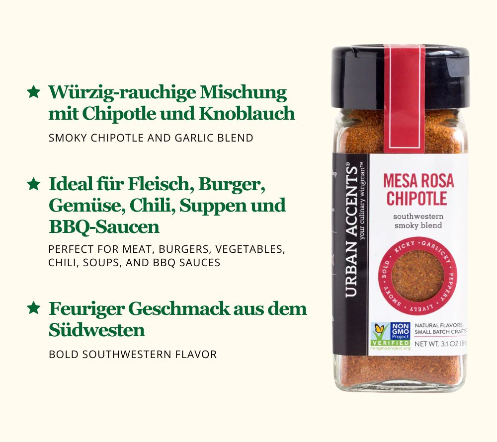 Mesa Rosa Chipotle Gewürz – Rauchig-scharf mit Knoblauch & Zucker für BBQ, Fleisch & Gemüse