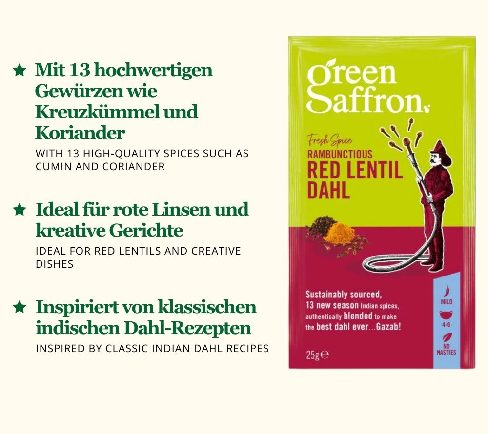 Red Lentil Dahl Gewürz von Green Saffron online bestellen – 13 Aromen aus nachhaltigem Anbau