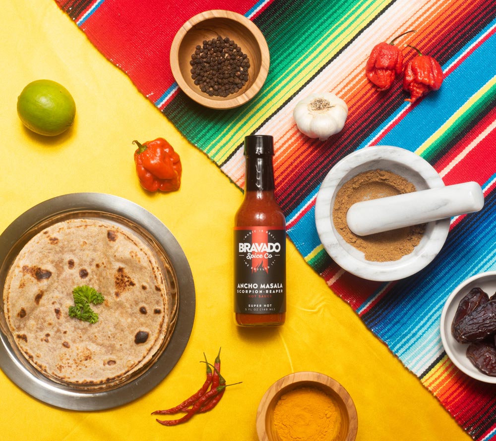 Ancho Masala Scorpion Reaper Hot Sauce von Bravado Spice Co. kaufen – Scharfe Chili-Mischung mit Garam Masala