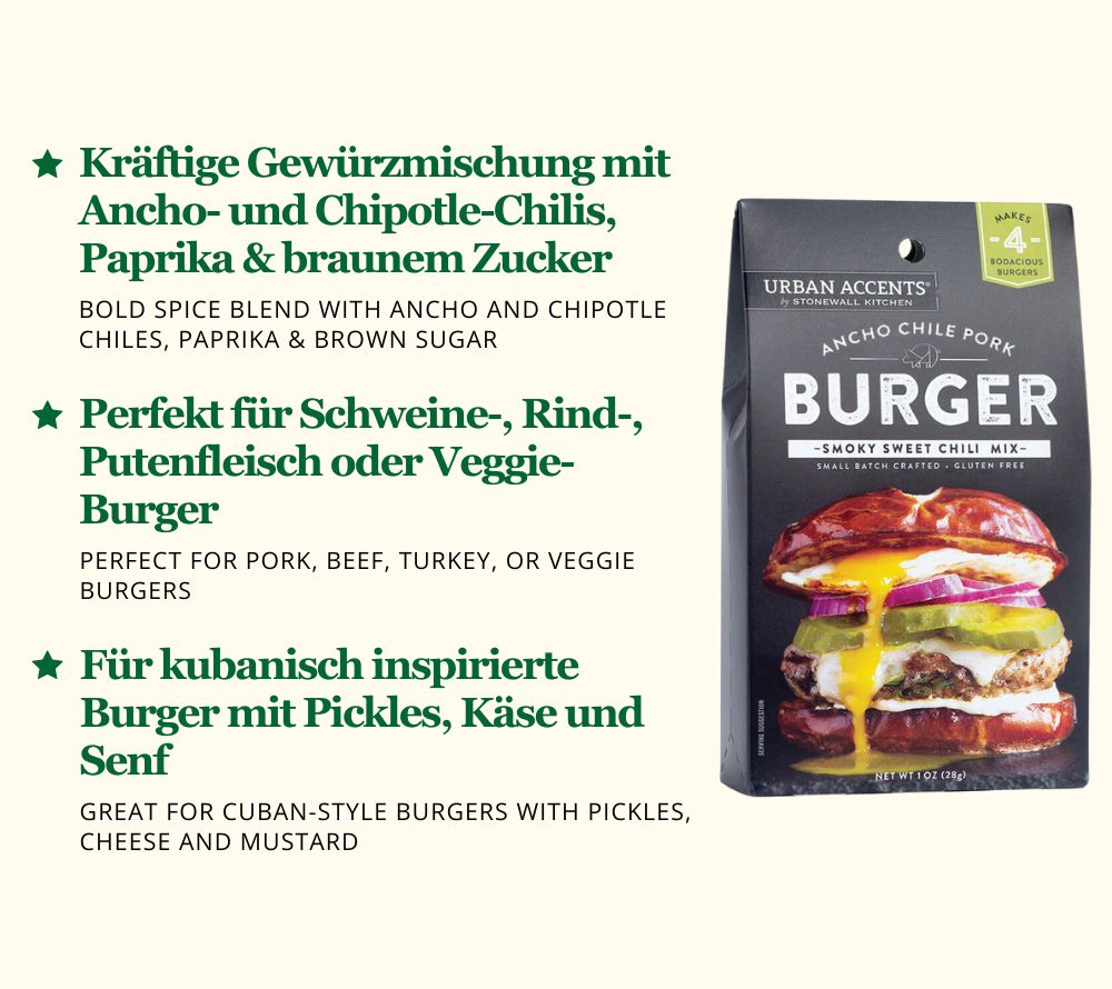 Burger Spice-Ancho Chile Pork Mix kaufen – rauchige Gewürzmischung mit Ancho & Chipotle Chilis für Burger