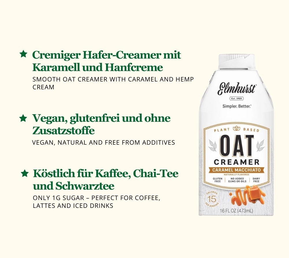 Caramel Macchiato Oat Creamer von Elmhurst kaufen – pflanzlicher Hafercreamer mit Karamell, vegan, 1g Zucker