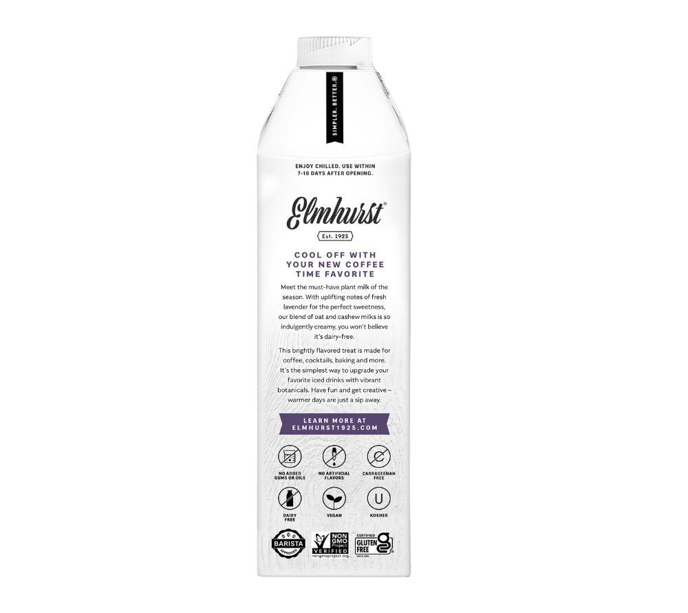Vanilla Lavender Botanical Blend von Elmhurst kaufen ☆ Sanfte Vanille & Lavendel ☆ Vegan, laktosefrei, glutenfrei ☆ Perfekt für Iced Latte ☆ Jetzt kaufen!
