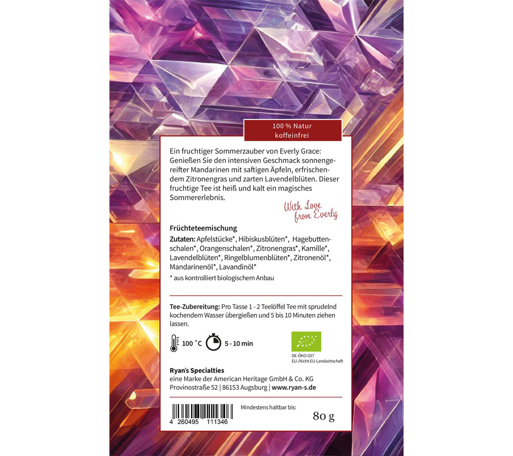 Everly Grace Purple Summer Kiss – Bio-Tee mit Mandarine, Apfel, Zitronengras & Lavendel für Sommergenuss