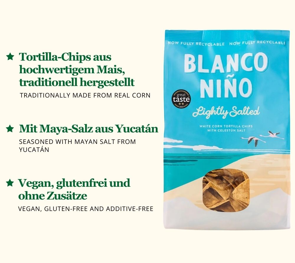 Tortilla Chips Lightly Salted von Blanco Niño ☆ 100 % vegan ☆ Glutenfrei & frei von künstlichen Zusätzen ☆ Probieren Sie selbst!