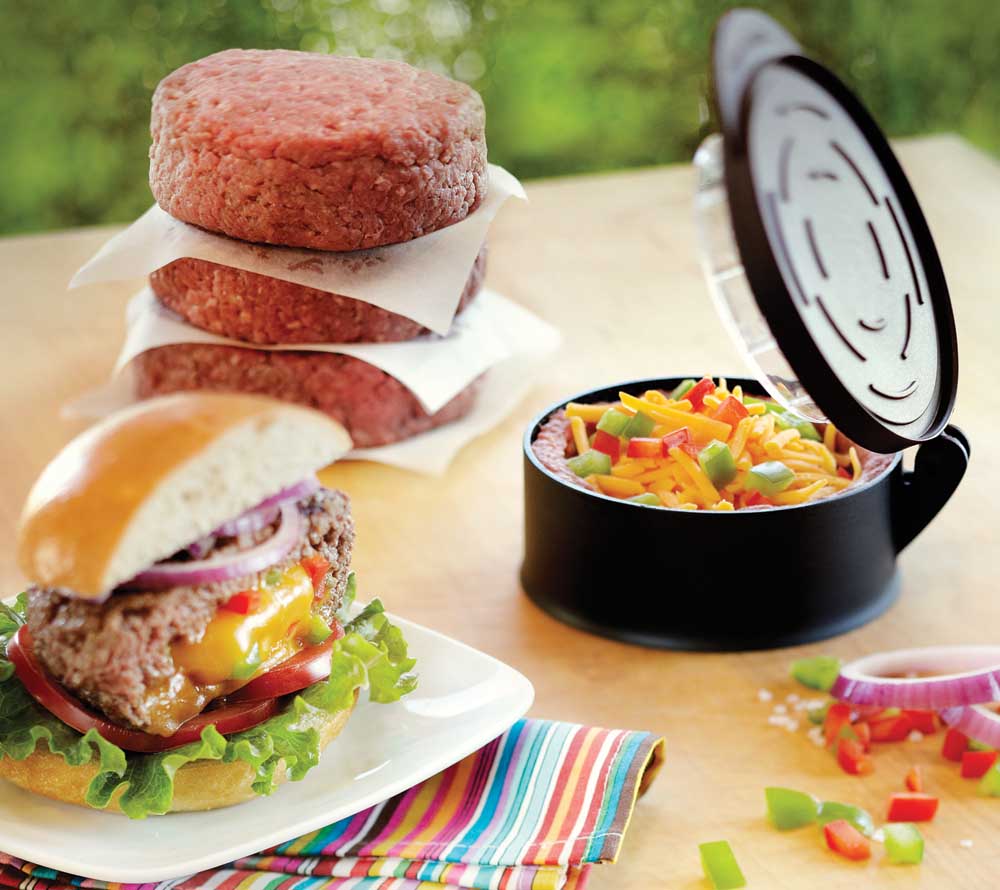Verstellbarer Hamburger Stuffer von Outset für Käse, Gemüse & Chilis – perfekte Burger zubereiten