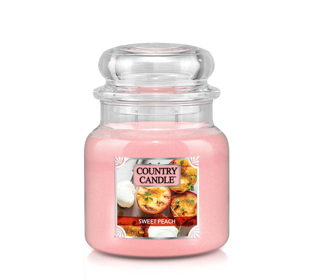 Medium Jar Sweet Peach (16 oz-Glas, 2-Docht) Sweet Peach Duftkerze von Country Candle ♥ Fruchtig süßer Duft ♥ Aus der Frühjahrskollektion von Country Candle ♥ Importiert aus den USA » Jetzt bestellen!
