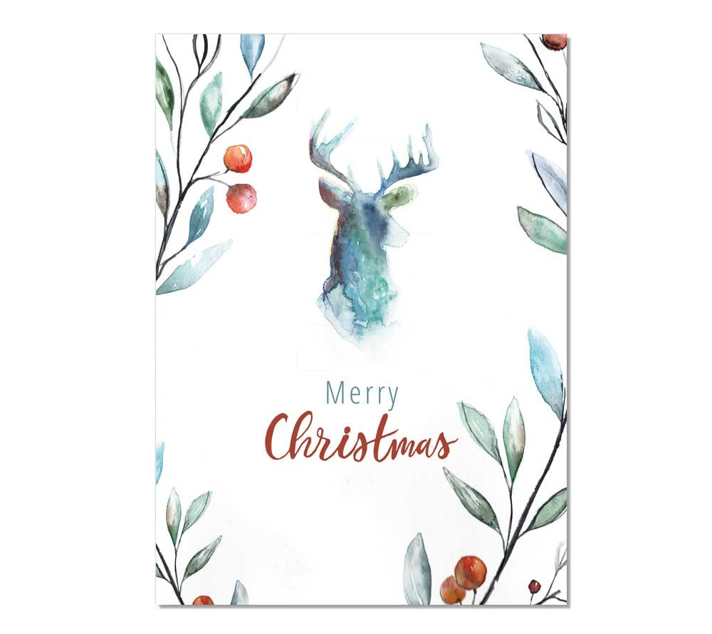 Grußkarte Merry Christmas (Deer and Mistletoe)