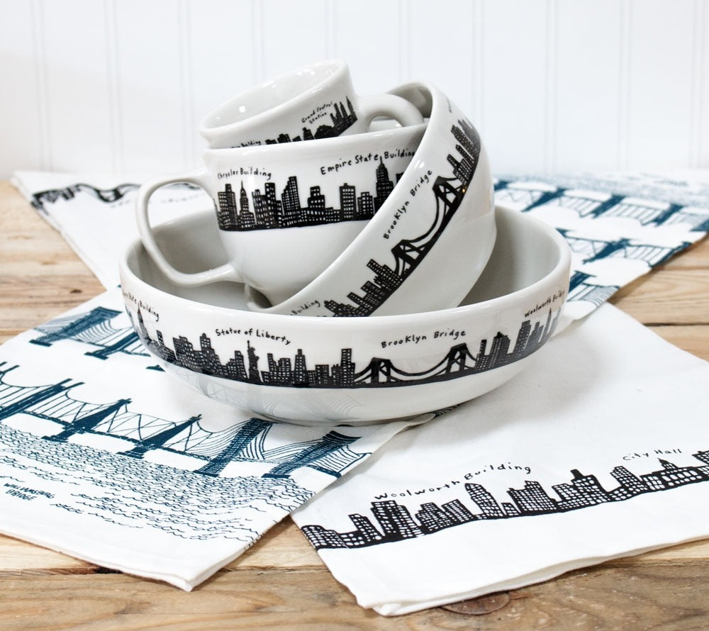 Baumwoll-Geschirrtuch mit New York Skyline, ideal für Fans der Metropole