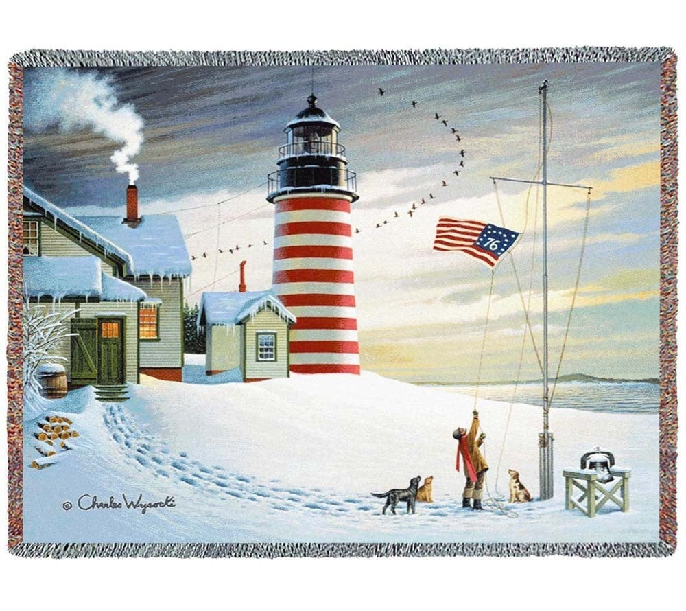 West Quoddy Lighthouse Gewebte Baumwolldecke (100% Baumwolle)