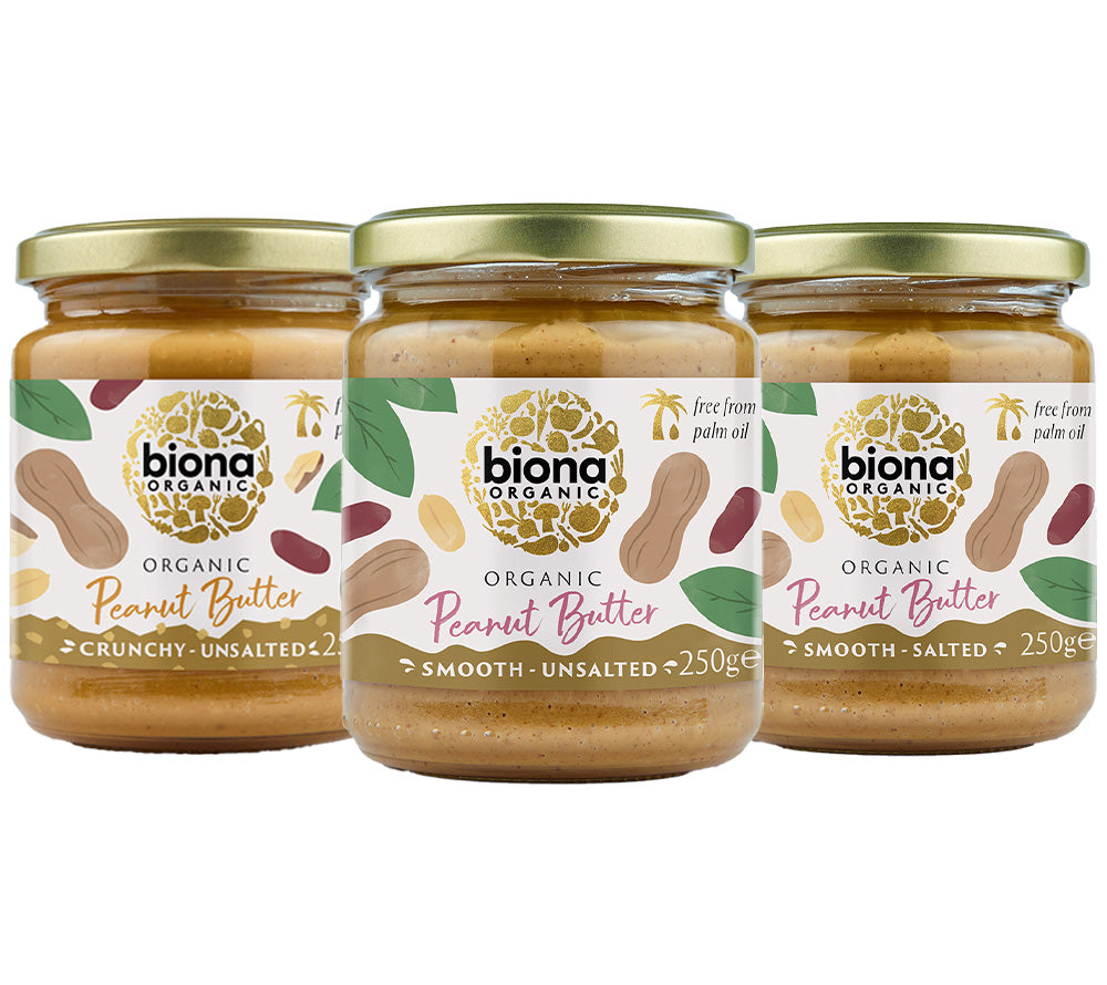Cremige oder stückige Bio-Erdnussbutter ohne Palmöl, ideal für Brot & Smoothies