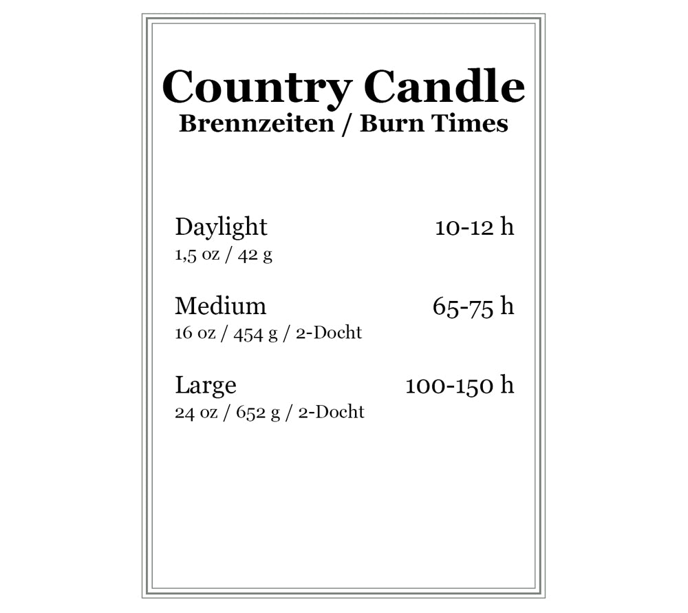 Country Candle Brennzeiten / Burn Times