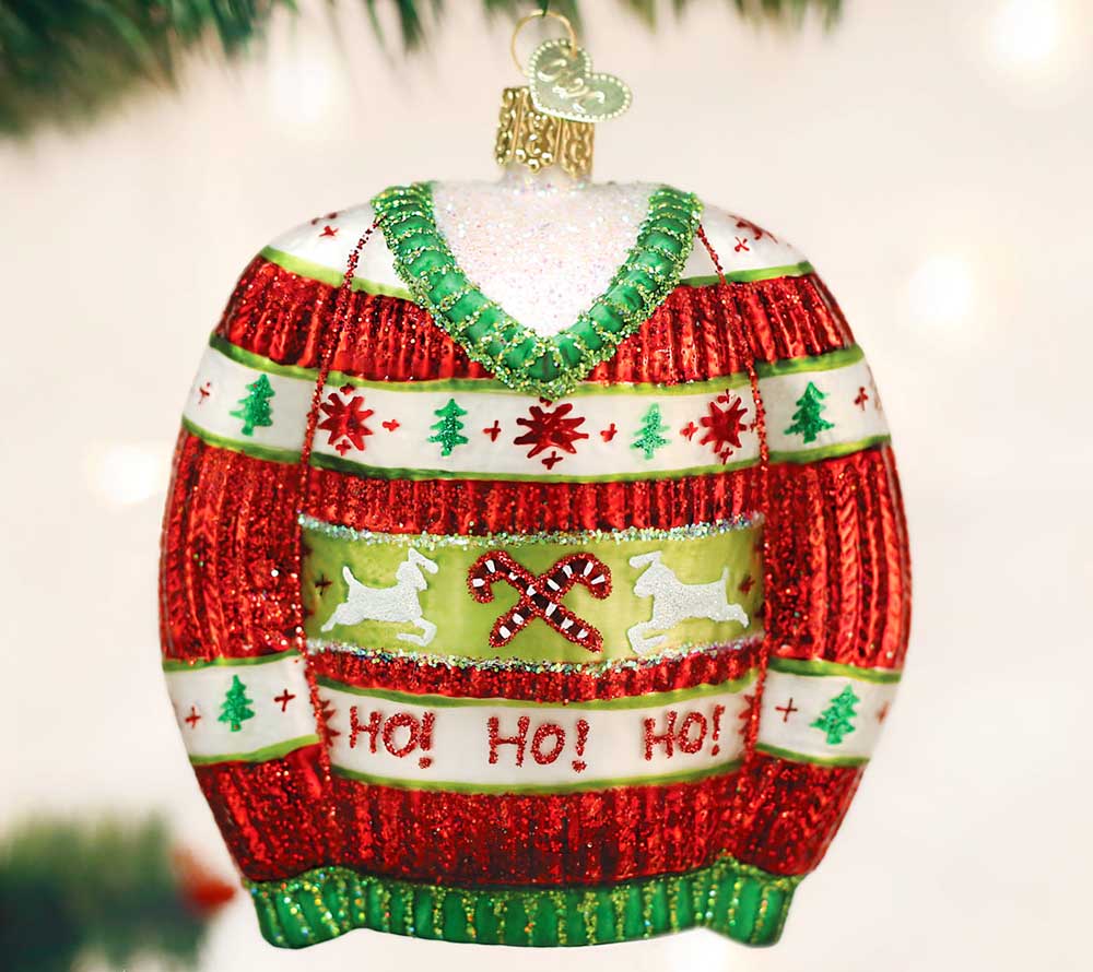Christmas Sweater Ornament kaufen – Baumschmuck im klassischen Weihnachtspullover-Design, glitzernd