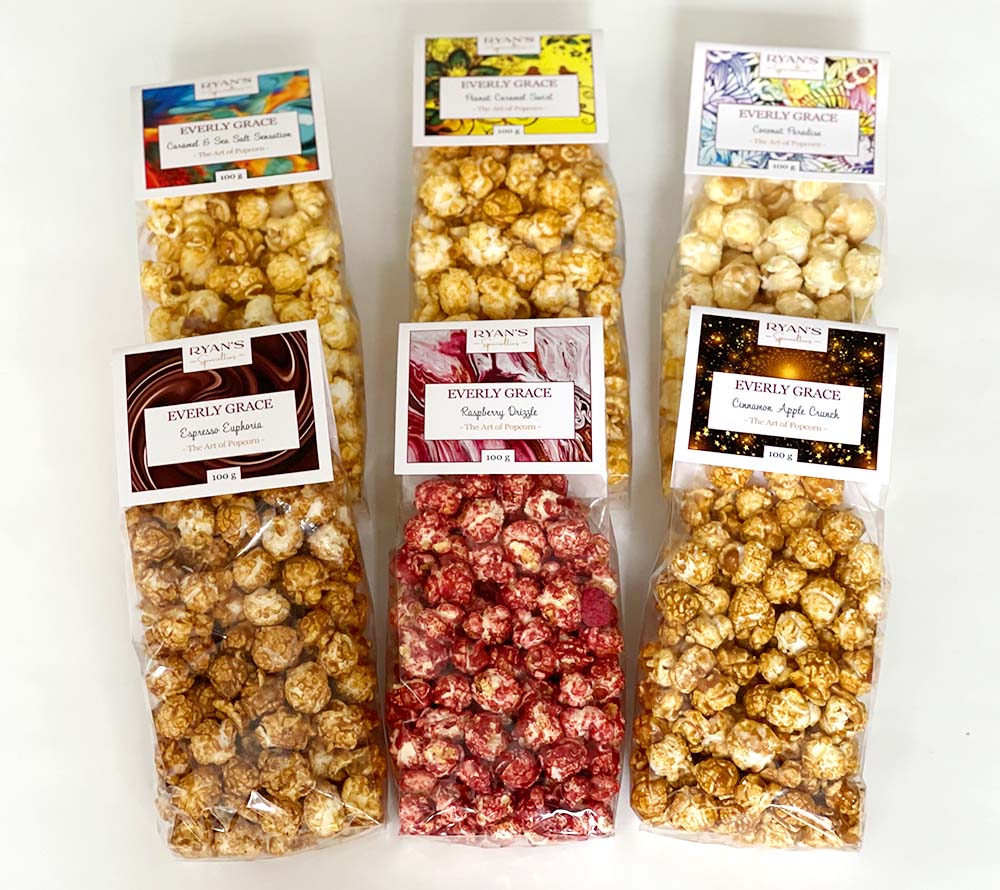 Popcorn Favorites Bundle von Everly Grace mit sechs Karamellsorten für Filmabende