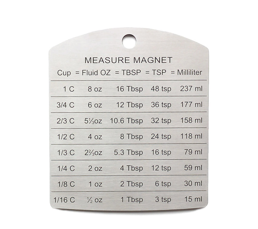 Magnet aus Edelstahl mit Umrechnungstabelle für amerikanische Rezepte