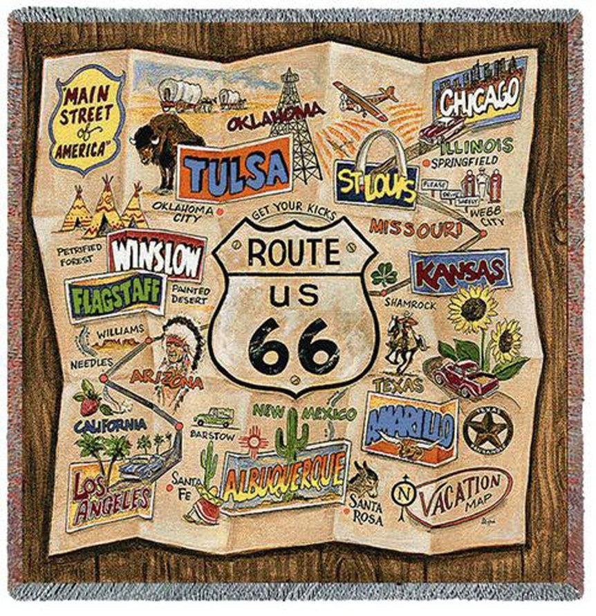 Route 66 Gewebte Baumwolldecke (100 % Baumwolle)