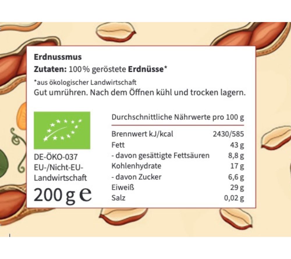 
                  
                    100 % sorgfältig geröstete Bio-Erdnüsse | Ohne Zucker, Palmöl oder Zusätze | Reich an pflanzlichen Proteinen & gesunden Fette | Jetzt bestellen!
                  
                