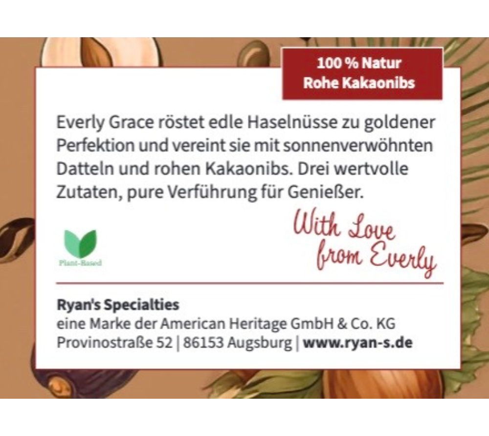 
                  
                    Geröstete Haselnüsse mit Datteln & rohen Kakaonibs | Ohne Palmöl oder Zusätze | Ideal als Brotaufstrich, für Porridge oder Desserts | Jetzt bestellen!
                  
                