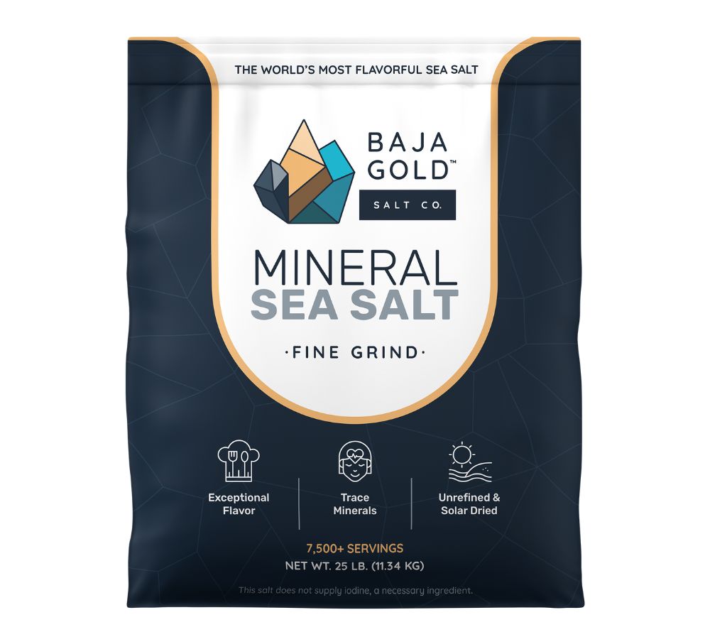 Baja Gold Mineral Sea Salt Fine Grind - Feinstes Meersalz kaufen | Erhöhen Sie den Geschmack Ihrer Gerichte | Reich an Ozeanmineralien | Ideal für täglichen Gebrauch und zum Backen | Aus dem Wasser des Sea of Cortez | Europaweite Lieferung