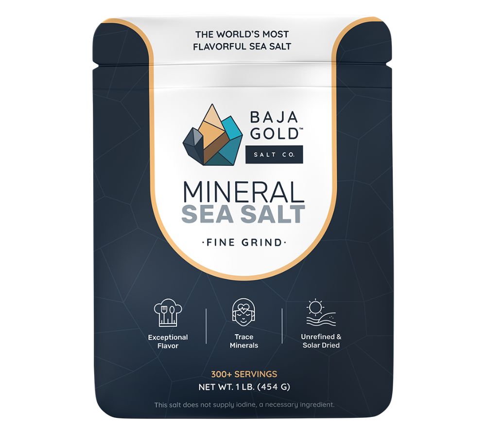 Baja Gold Mineral Sea Salt Fine Grind - Feinstes Meersalz kaufen | Erhöhen Sie den Geschmack Ihrer Gerichte | Reich an Ozeanmineralien | Ideal für täglichen Gebrauch und zum Backen | Aus dem Wasser des Sea of Cortez | Europaweite Lieferung