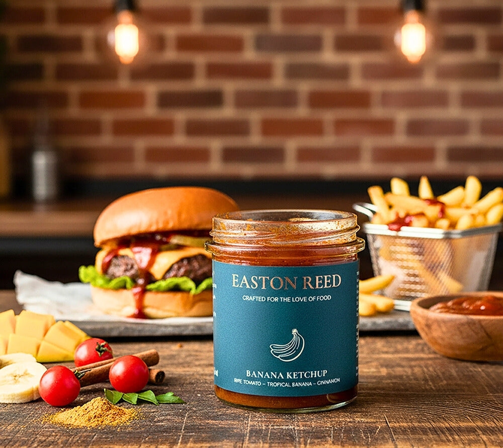 Easton Reed Banana Ketchup: Fruchtig-milder Ketchup aus Tomate, Banane & Mango mit Curry und Zimt – exotisch, vielseitig und ganz ohne Schärfe. Jetzt probieren!