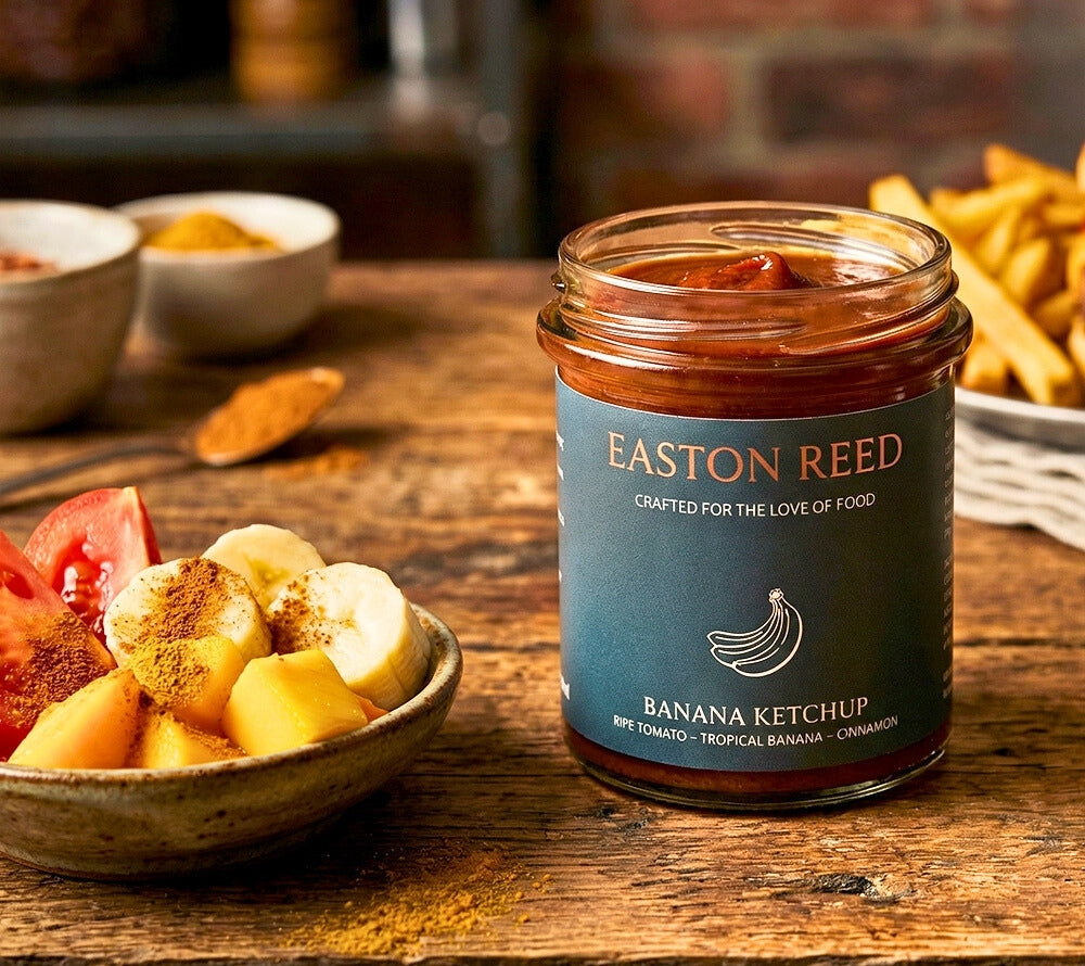 Easton Reed Banana Ketchup: Fruchtig-milder Ketchup aus Tomate, Banane & Mango mit Curry und Zimt – exotisch, vielseitig und ganz ohne Schärfe. Jetzt probieren!