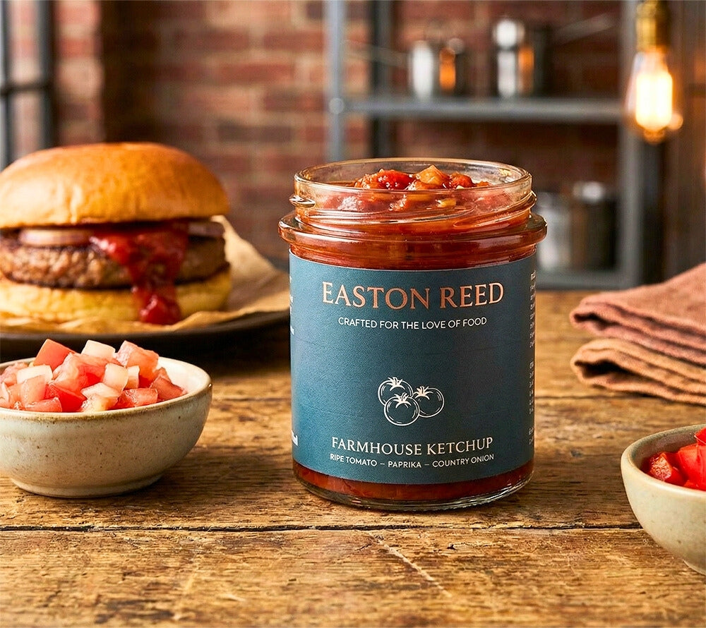 Easton Reed Farmhouse Ketchup: Klassischer Ketchup aus reifen Tomaten mit ausgewogener Würze – ehrlich, vielseitig und ideal für Burger, Pommes & Grillgerichte.