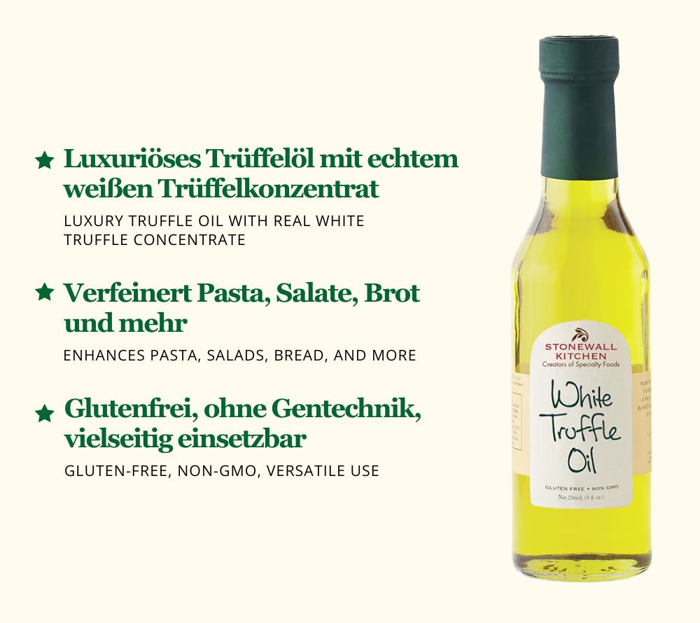 
                  
                    White Truffle Oil von Stonewall Kitchen | Weißes Trüffelöl mit Sonnenblumen- & Olivenöl | Intensives Aroma für Pasta, Pizza & Salate | Jetzt bestellen!
                  
                