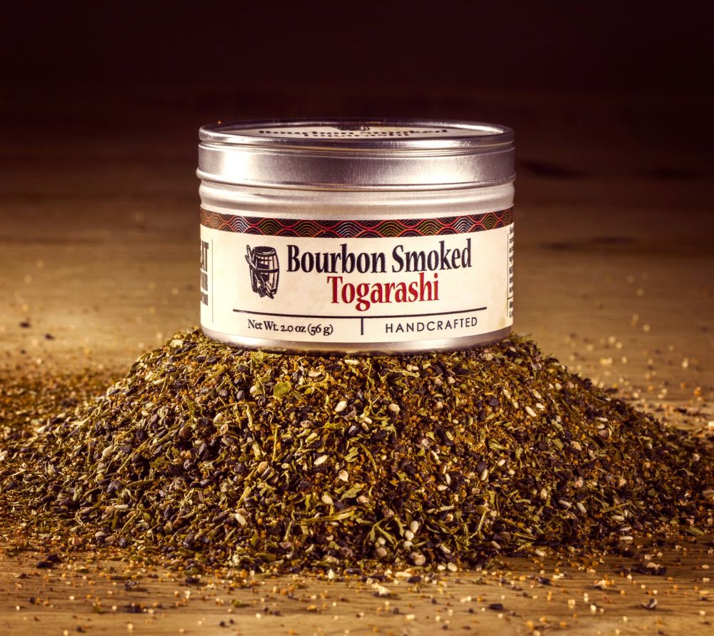 Bourbon Smoked Togarashi von Bourbon Barrel Foods bei American Heritage – japanisch inspiriertes Gewürz mit Rauch, Zitrus & feiner Schärfe.