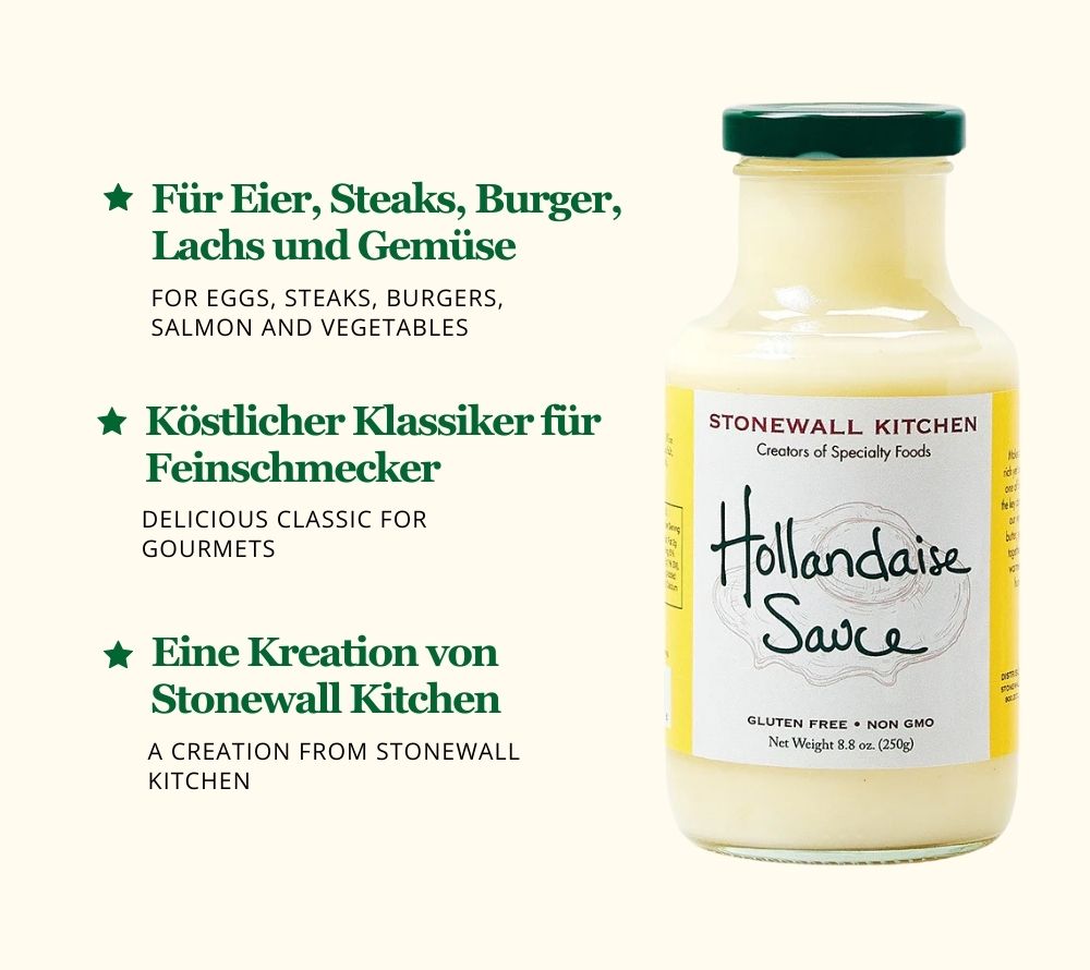 
                  
                    Hollandaise Sauce von Stonewall Kitchen kaufen ☆ Exquisite Sauce für Steaks, Burger, Lachs und Gemüse ☆ Große Auswahl an Saucen ☆ Jetzt probieren!
                  
                