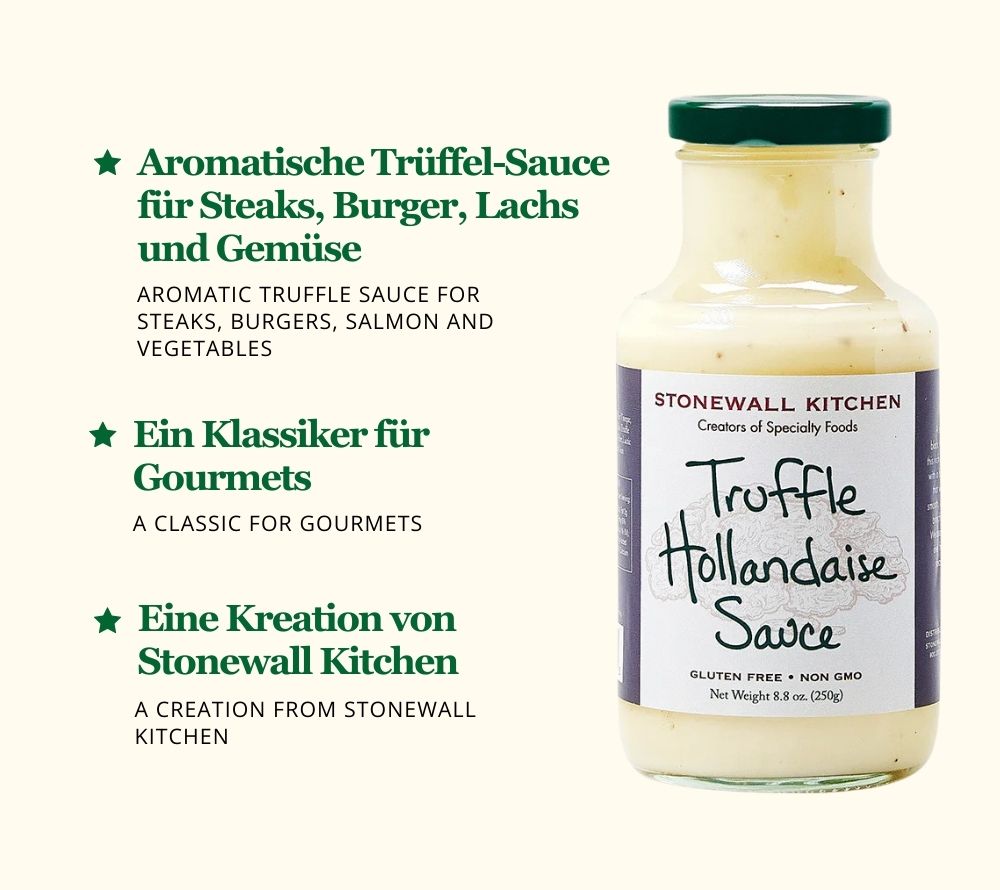 
                  
                    Truffle Hollandaise Sauce von Stonewall Kitchen kaufen ☆ Exquisite Sauce für Steaks, Burger, Lachs und Gemüse ☆ Große Auswahl an Saucen ☆ Jetzt probieren!
                  
                