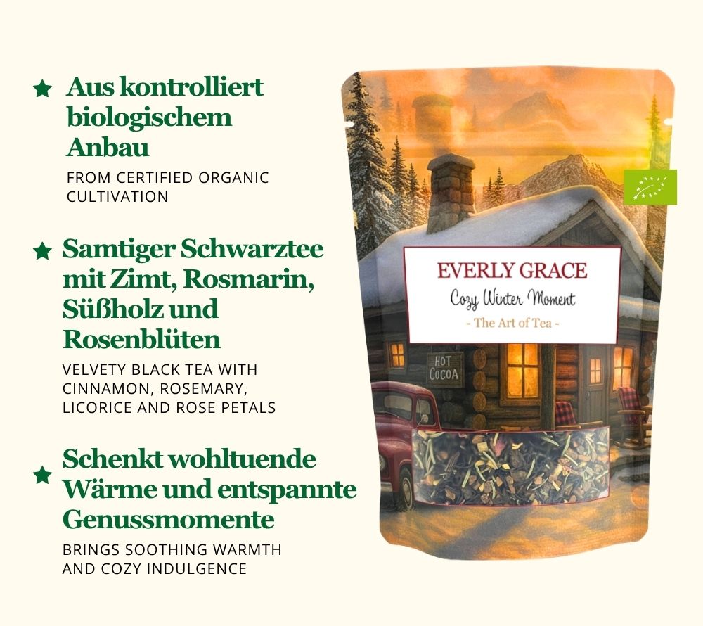 
                  
                    Cozy Winter Set von Everly Grace - winterlicher Bio-Tee und handgemachtes Karamell-Mandel-Popcorn im Duo. Perfekt für gemütliche Abende oder als Geschenk.
                  
                