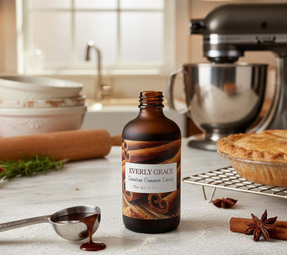 Everly Grace Organic Cinnamon Extract – Bio-Zimtextrakt aus Sumatra, reich an ätherischen Ölen. Perfekt zum Backen, Kochen und für aromatische Getränke.
