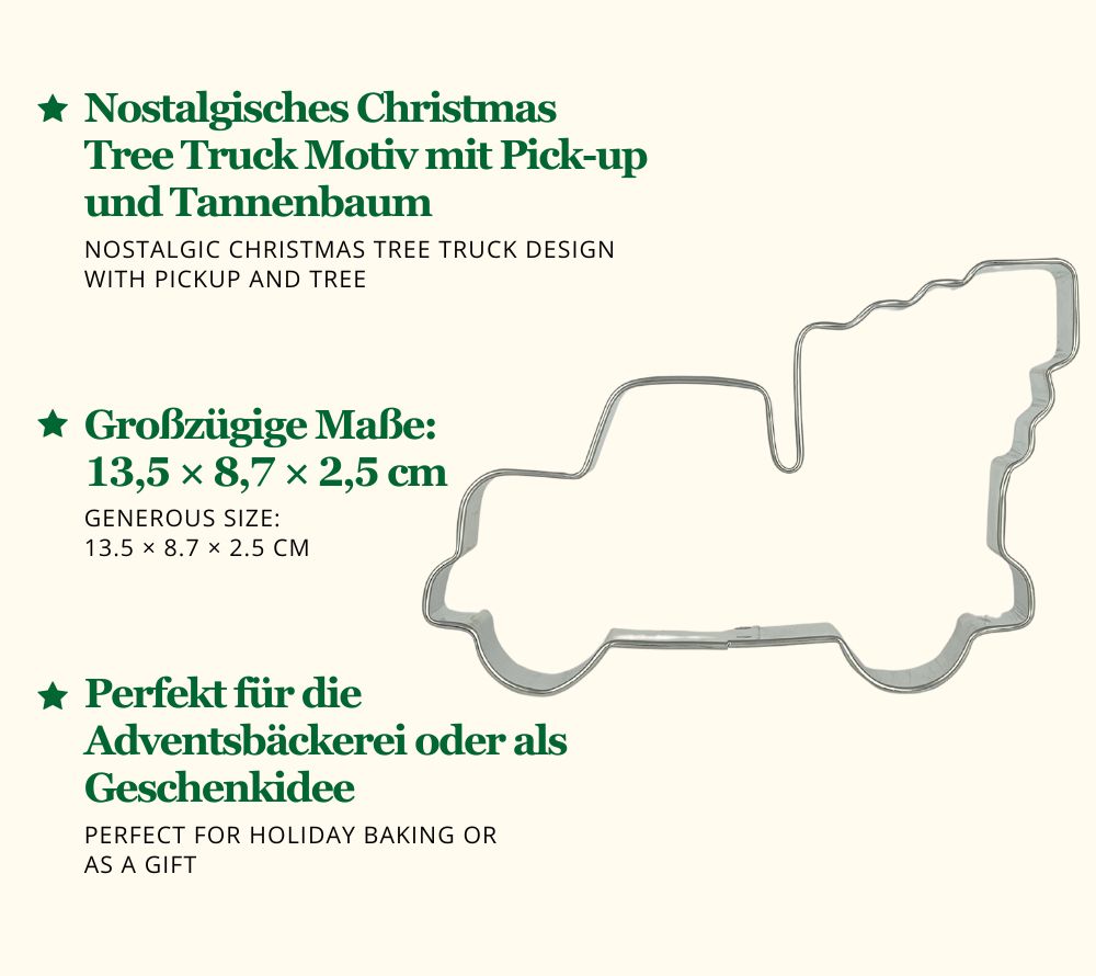 Christmas Tree Truck Keksausstecher von Everly Grace (13,5 × 8,7 × 2,5 cm) – festliches Backzubehör für Plätzchen, Kekse und Lebkuchen.
