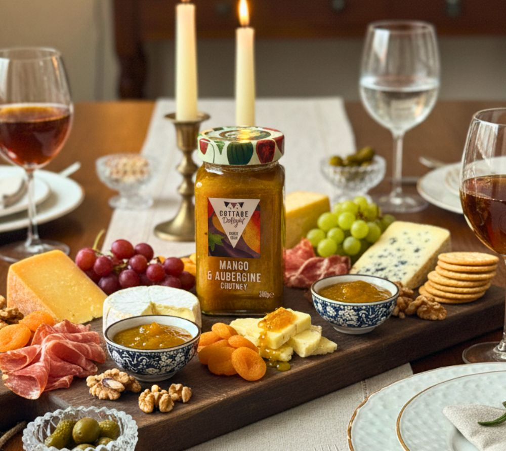 Mango & Aubergine Chutney (340 g) von Cottage Delight – fruchtig-würzig, glutenfrei & vegetarisch. Great Taste Award 2024. Ideal zu Paninis, Käse & Reis.