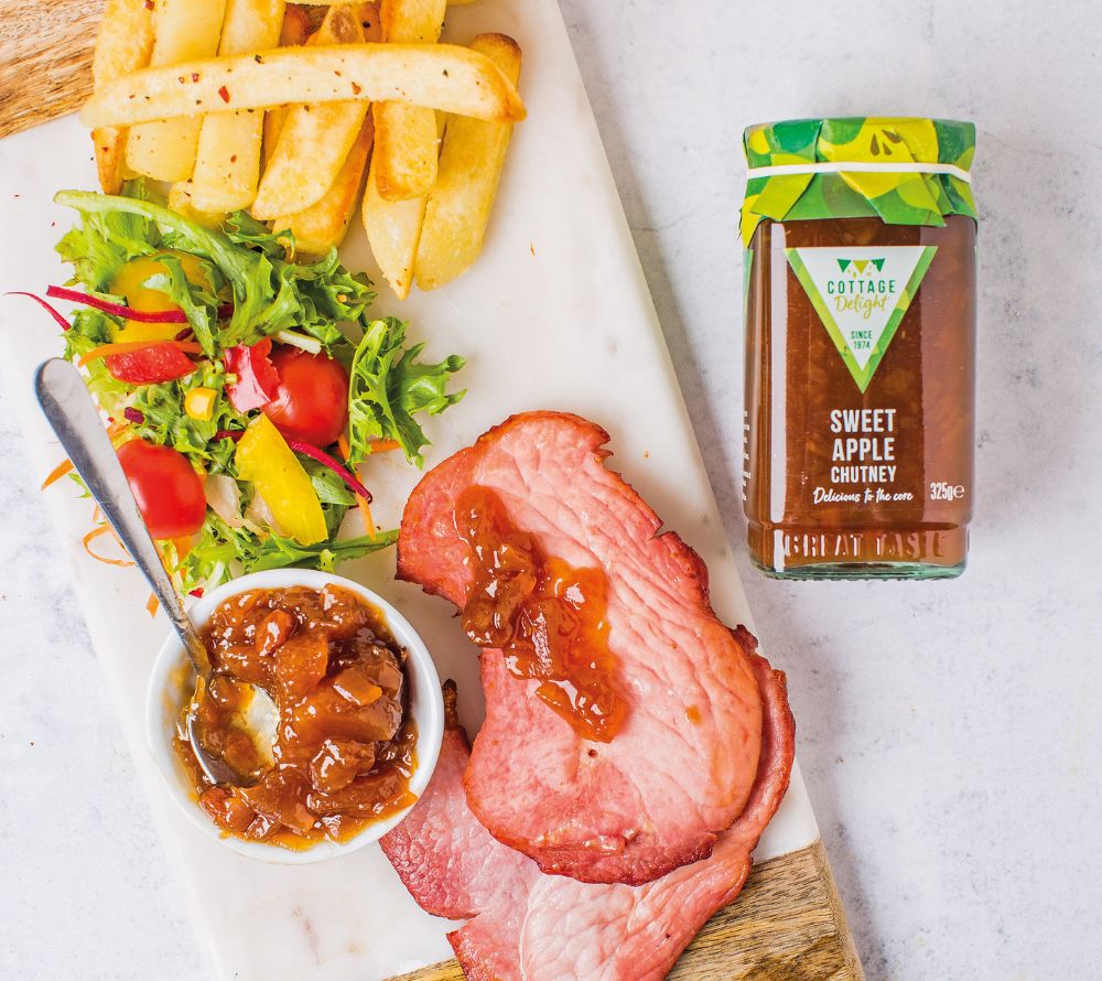 Sweet Apple Chutney: fruchtig, würzig & leicht säuerlich. Perfekt zu Käse, Fleisch und BBQ – glutenfrei & aus Bramley-Äpfeln.
