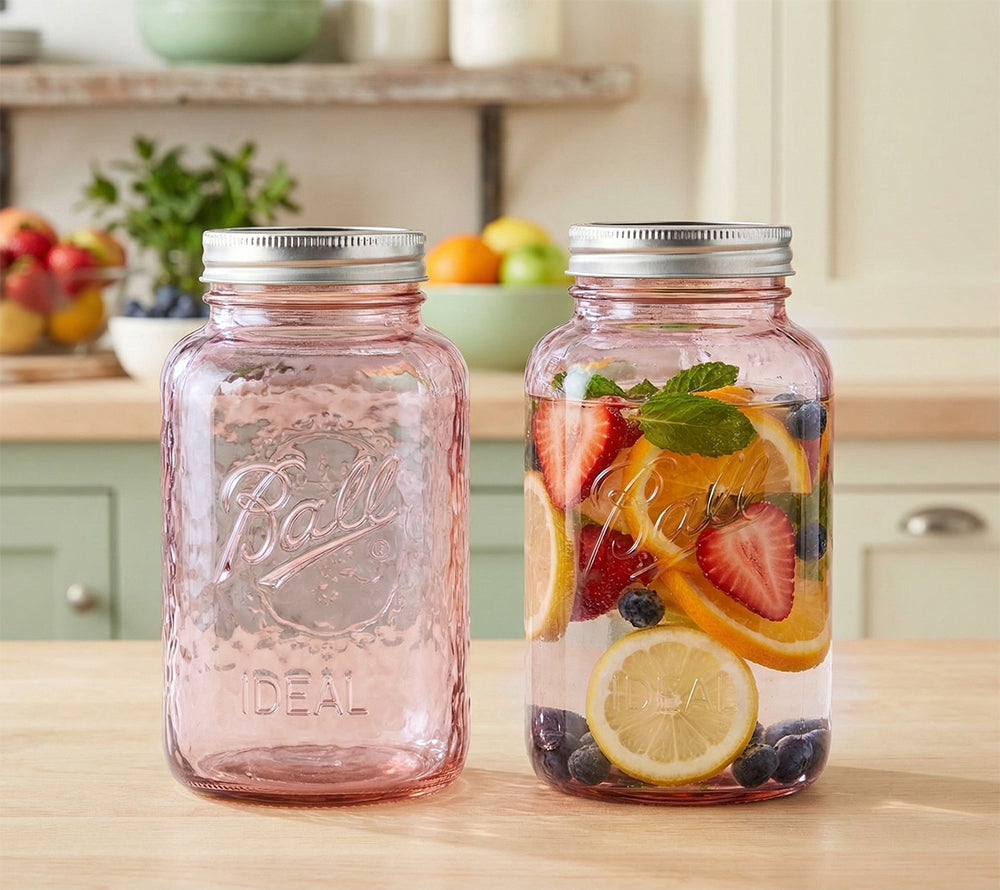 Ball Mason Jar Pink Quart: Stilvolles 32 oz Glas in Roséoptik. Ideal für Vorrat, Deko, DIY & Geschenke mit luftdichtem Verschluss. Jetzt bei American Heritage!