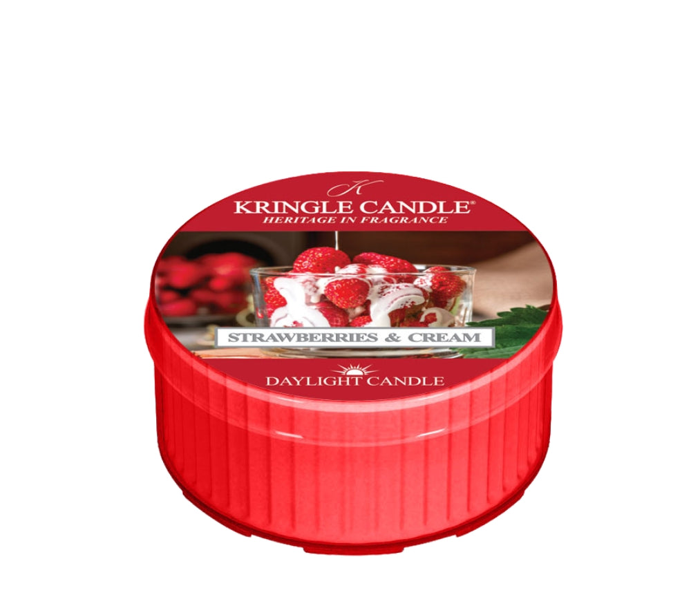 Kringle Candle Daylight Strawberries & Cream – kompakter fruchtig-cremiger Duft für Frühling & Sommer