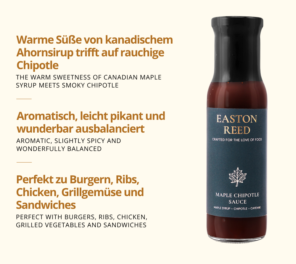 Warme Süße von kanadischem Ahornsirup trifft auf rauchige Chipotle - zu Burgern, Ribs und mehr
