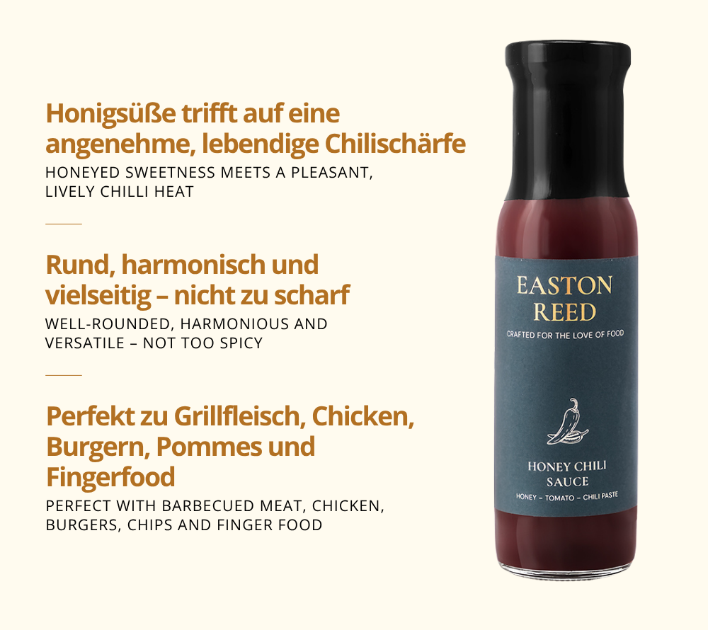 Honigsüße trifft auf eine angenehme, lebendige Chilischärfe - zu Grillfleisch, Chicken und mehr