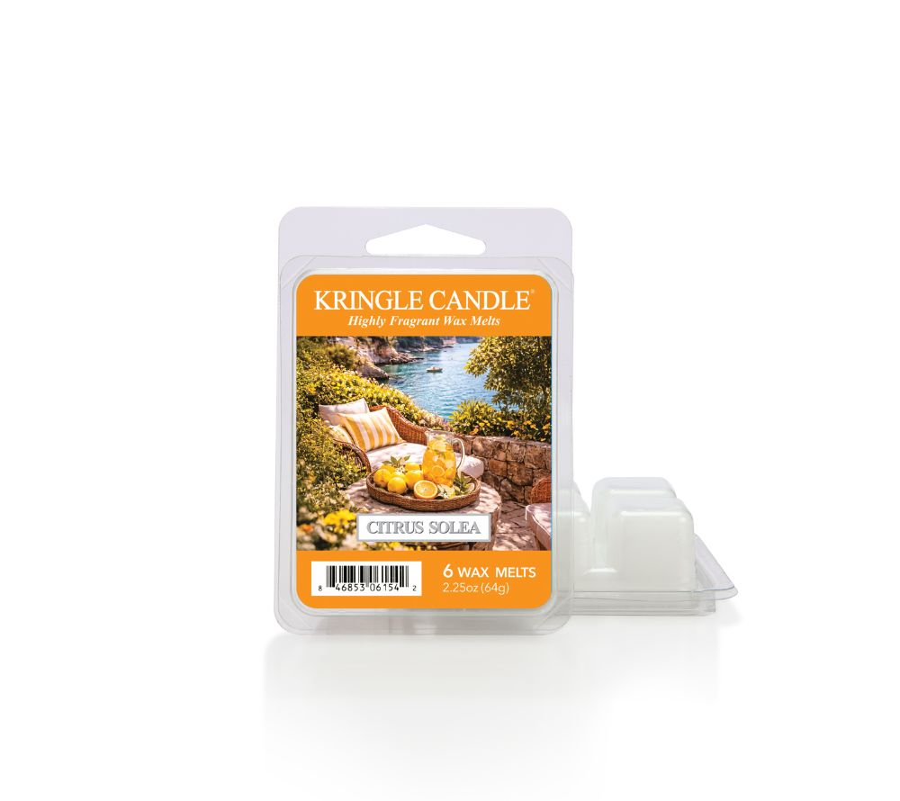 Citrus Solea Duftkerze von Kringle Candle in drei Größen kaufen. Mediterraner Duft mit spritzigen Citrusnoten. Ideal für Sommerstimmung & helle Wohnräume.