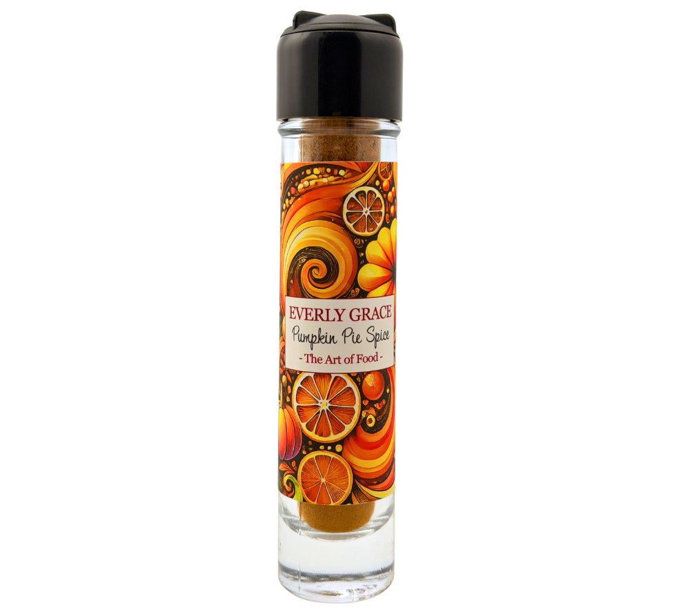 Bio-Pumpkin Pie Spice Gewürz von Everly Grace im Glas mit Streuverschluss inklusive drei unterschiedlich großen Öffnungen