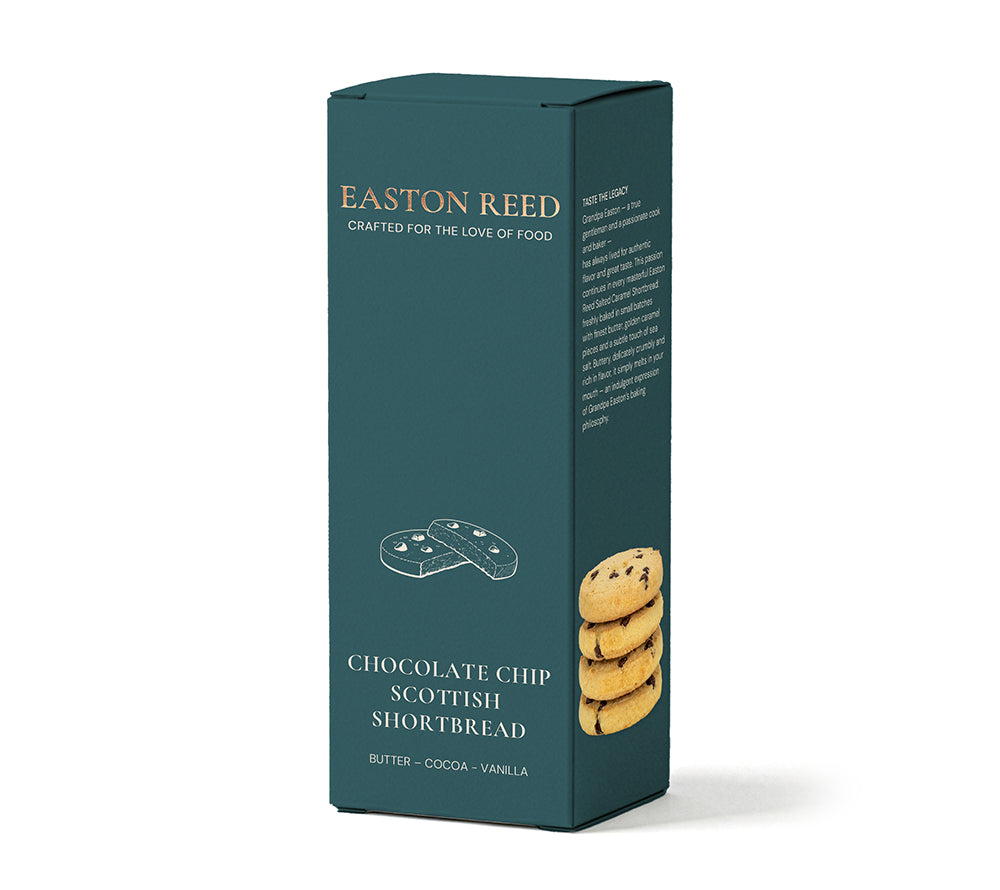Easton Reed Chocolate Chip Shortbread – buttrig-zart mit feinen Schokostückchen und vollmundigem Geschmack. Ideal zum Kaffee, Tee oder Verschenken.