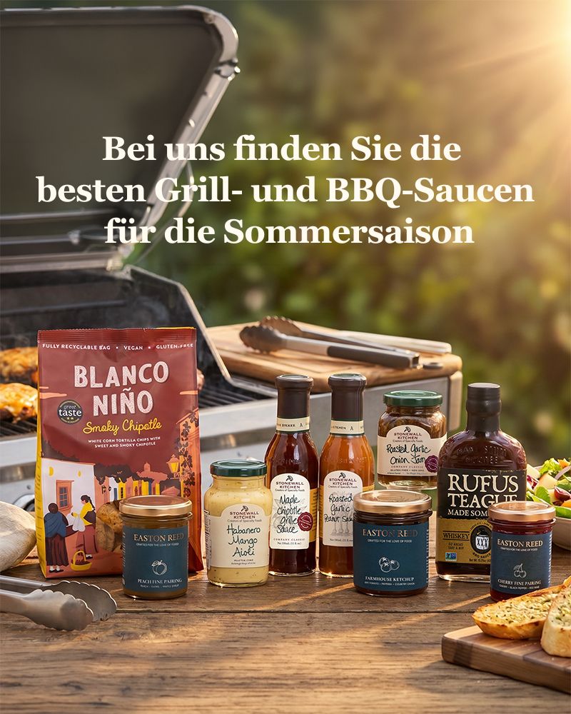 Grill- und BBQ-Saucen für die Sommersaison mit hochwertigen Spezialitäten für Fleisch, Gemüse und Beilagen.