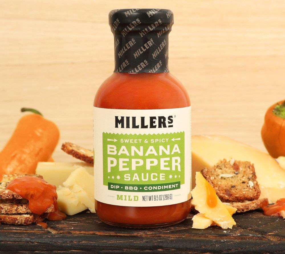 
                  
                    Banana Pepper Mild Sauce von Miller’s kaufen | Süß-würzige Pfeffersauce mit milder Schärfe | Frisch zubereitet, fettfrei, glutenfrei, Non-GMO | Ideal zu BBQ, Käse & Burger | EU-weiter Versand
                  
                