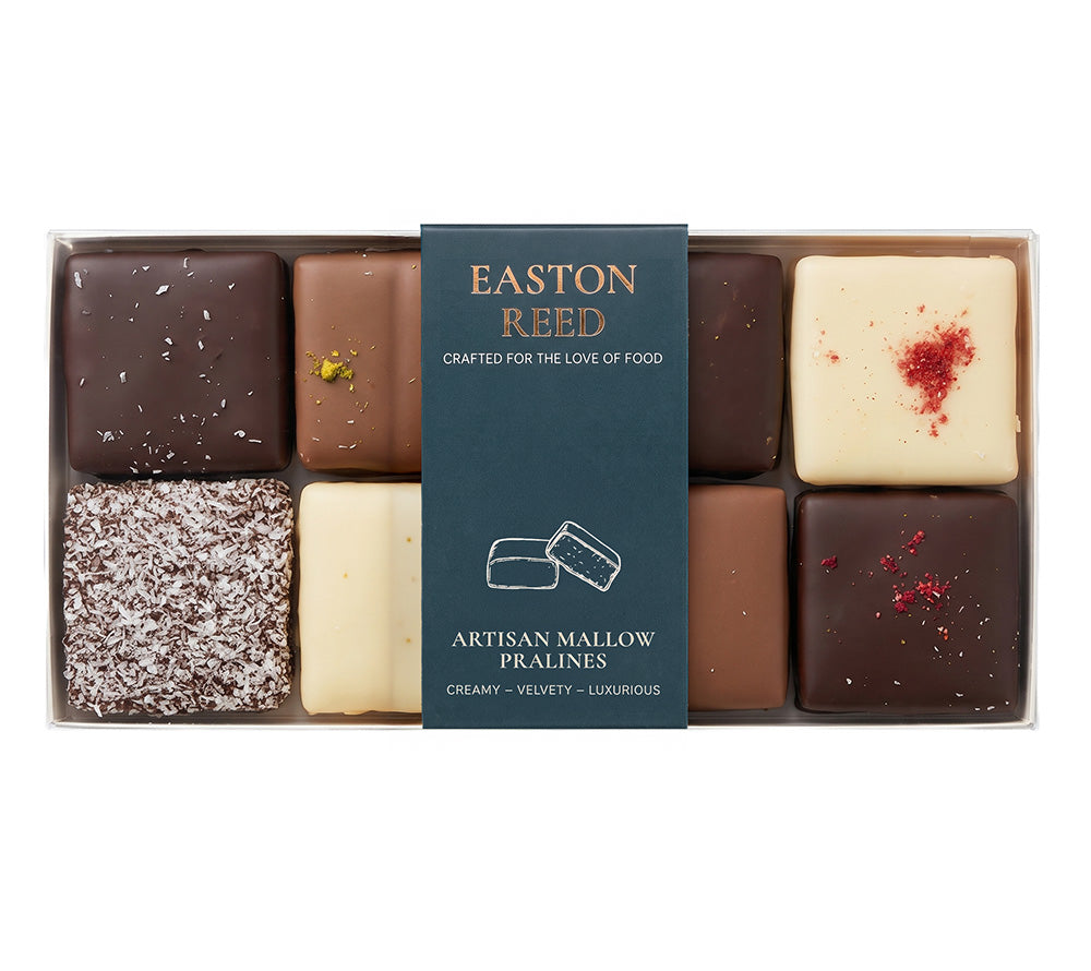 Easton Reed Artisan Mallow Pralines – feine Marshmallow-Pralinen mit weißer, Vollmilch- & dunkler Schokolade. Hochwertige Confiserie zum Verschenken & Genießen.