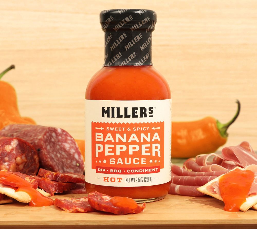 
                  
                    Banana Pepper Hot Sauce von Miller’s kaufen | Scharfe Pfeffersauce mit fruchtiger Süße | Frisch, fettfrei, glutenfrei, Non-GMO | Ideal zu BBQ, Käse & Burger | Scovie Award Gewinner | EU-Versand
                  
                